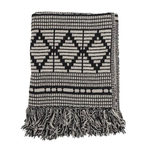 Plaid  tissu noir blanc / 160 x 130 cm - Coton recyclé - Bloomingville - Noir & blanc - Coton recyclé