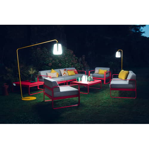 Poltrona imbottita Bellevie Lounge metallo tessuto blu grigio / Tessuto grigio - Fermob - Blu Acapulco / Tessuto grigio - Alluminio laccato, Espanso, Tessuto acrilico