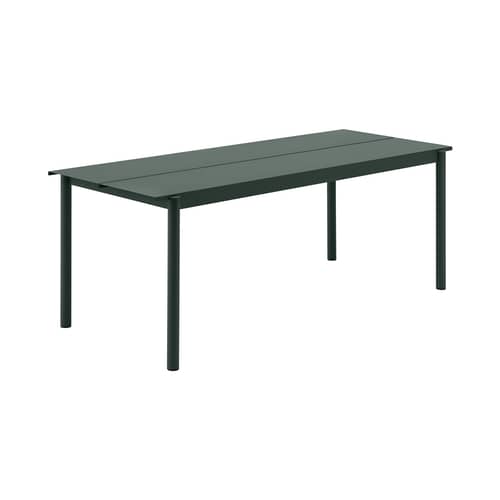 Linear Rectangular table metal green / Steel - 200 x 75 cm - Muuto - Dark green - Powder-coated steel