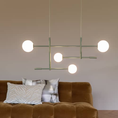 Sospensione Copenhagen metallo verde / L 97 cm - Braccioli mobili - It\'s about Romi - Verde - Ferro laccato, Vetro opalino