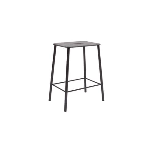 Adam Stool leather black / H 50 cm - Indoor - Frama  - Charcoal grey / Black Leather - Lacquered steel, Leather, Wood