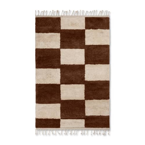 Tapis Mara Large  marron / 180 x 120 cm - Ferm Living - Brique / Blanc cassé - Coton, Laine