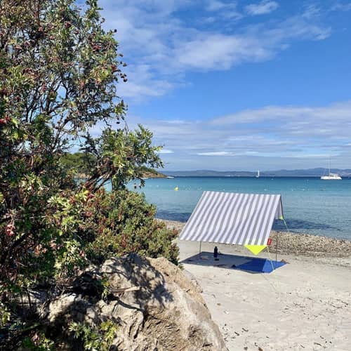 Tente de plage Miasun tissu beige / Pliable & nomade - 150 x 220 cm - Fatboy - Biarritz / Rayé Taupe - Aluminium, Coton