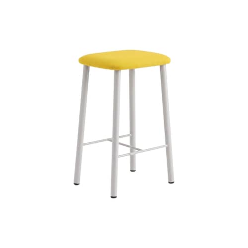 Sgabello bar Bird tessuto giallo / H 65 cm - Imbottito - raawii - Grigio chiaro / Seduta in tessuto giallo - Acciaio termolaccato, Espanso, Tessuto Kvadrat