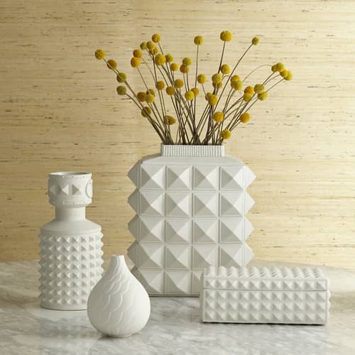 Boîte Charade Square Studded céramique blanc / 13 x 25 cm - Jonathan Adler - Blanc mat - Porcelaine blanche mate