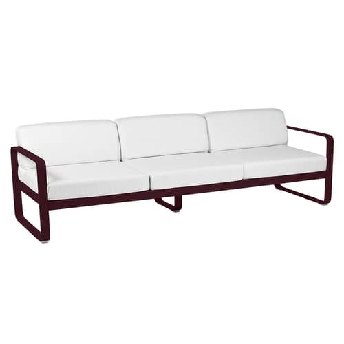 Canapé de jardin 3 places Bellevie métal tissu blanc violet / L 235 cm - Tissu blanc grisé - Fermob - Cerise noire / Tissu blanc grisé - Aluminium laqué, Mousse, Tissu acrylique