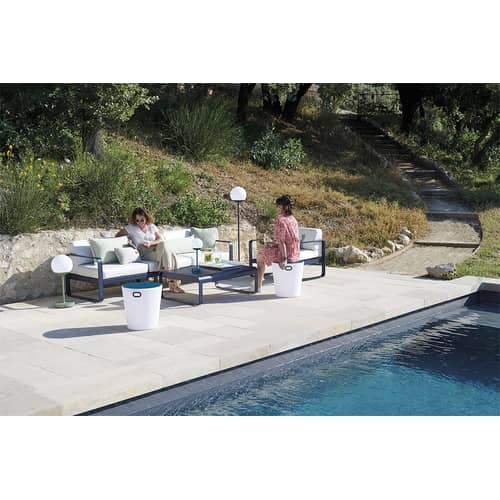 Canapé de jardin 3 places Bellevie métal tissu blanc violet / L 235 cm - Tissu blanc grisé - Fermob - Cerise noire / Tissu blanc grisé - Aluminium laqué, Mousse, Tissu acrylique
