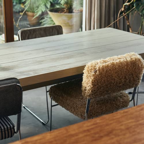 Chaise rembourrée Endless - HK LIVING - Beige doré (tissu bouclette) - Acier chromé, Mousse, Tissu polyester