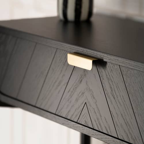 Console Marius bois noir / Avec tiroir - L 100 cm - Hartô - Chêne teinté noir - Chêne massif teinté, Laiton, MDF plaqué chêne teinté
