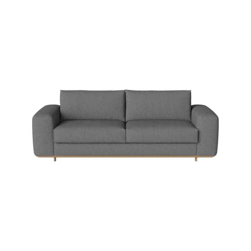 Divano convertibile Gest tessuto grigio / 2,5 posti - L 240 cm - Bolia - Grigio-blu (tessuto Nantes) / Rovere oliato - Massello di quercia oliato, Schiuma ibrida, Tessuto poliestere