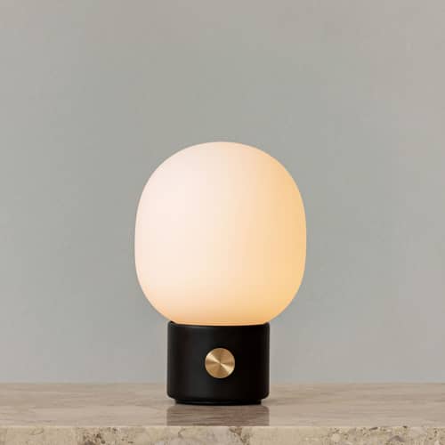 Lampada senza fili ricaricabile JWDA metallo vetro nero / Acciaio & vetro - Ø 14,5 x H 21,5 cm - Audo Copenhagen - Nero - Acciaio, Vetro soffiato a bocca