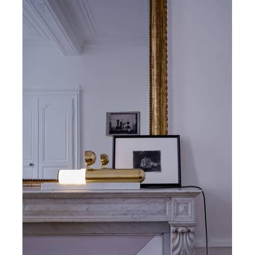 Lampe de table ISP LED métal marbre blanc or / Marbre & laiton - L 52 cm - DCW éditions - Marbre blanc / Laiton - Laiton poli, Marbre