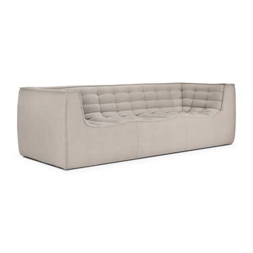 Divano destro N701 tessuto beige / 3 posti - L 245 cm - Ethnicraft - Beige (tessuto standard) - Legno, Schiuma PU ad alta densità, Tessuto