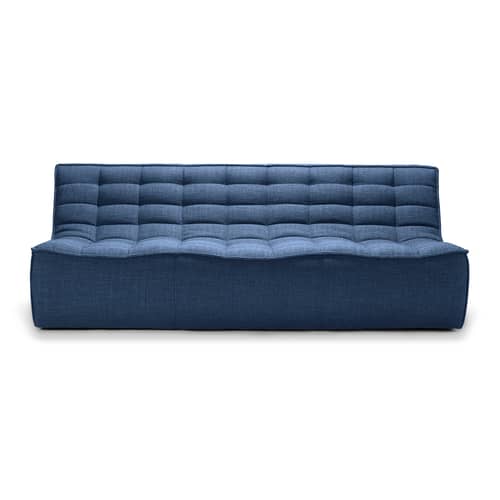 Canapé droit N701 / 3 places - L 210 cm - Ethnicraft - Bleu - Bois, Mousse, Tissu