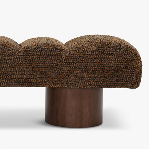Panca imbottita Nova tessuto marrone / L 141 cm - NV GALLERY - Cognac / Noce - Bois d\'hévéa teinté, Schiuma ad alta densità, Tissu Tweed
