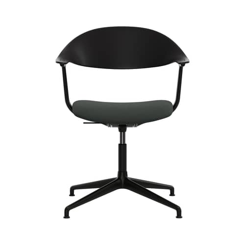 Poltrona girevole Mynt tessuto grigio / Seduta imbottita - Vitra - Seduta grigia (tessuto) / Schienale nero (plastica) / Base nera - Alluminio, Compensato, Espanso, Polipropilene riciclato, Tessuto