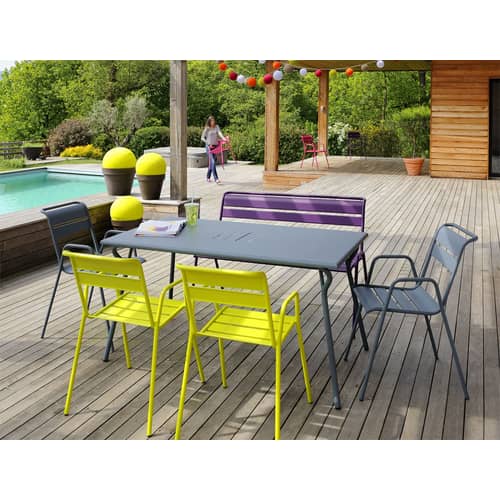Monceau Rectangular table metal green grey 146 x 80 cm - 6 people - Fermob - Rosemary - Painted steel