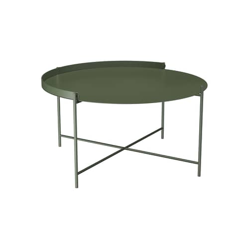 Table basse Edge métal vert / Poignée rabattable - Ø 76 x H 40 cm - Houe - Vert olive - Acier thermolaqué