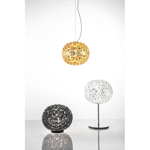 Planet LED Table lamp plastic material transparent LED - H 53 cm - Kartell - Crystal / Silver base - Aluminium, Thermoplastic technopolymer