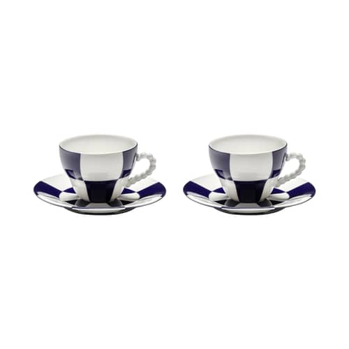 Set de 2 tasses avec soucoupes Fête des Bêtes - Serax - Bleu & blanc - Porcelaine émaillée