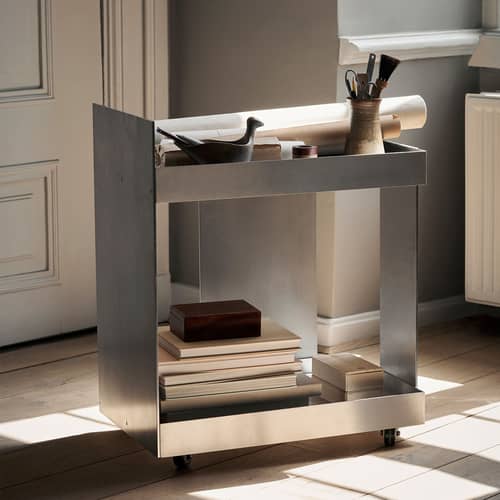 Ablage Lager metall / 60 x 38 x H 70,5 cm - Aluminium - Ferm Living - Aluminium gebürstet - gebürstetes Aluminium