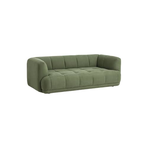 Canapé droit Quilton tissu vert / 2 places - L 214 cm - Matelassé - Hay - Vert tarragon (tissu Linara 100) -  Ouate, Bois, Mousse PU, Tissu