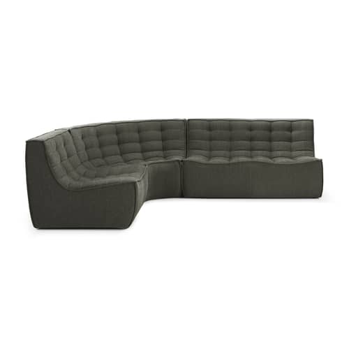 Canapé d\'angle N701 tissu vert / Module d\'angle arrondi 90° - L 120 cm / Coton recyclé - Ethnicraft - Vert Mousse (coton recyclé) - Bois, Coton recyclé, Mousse PU haute densité