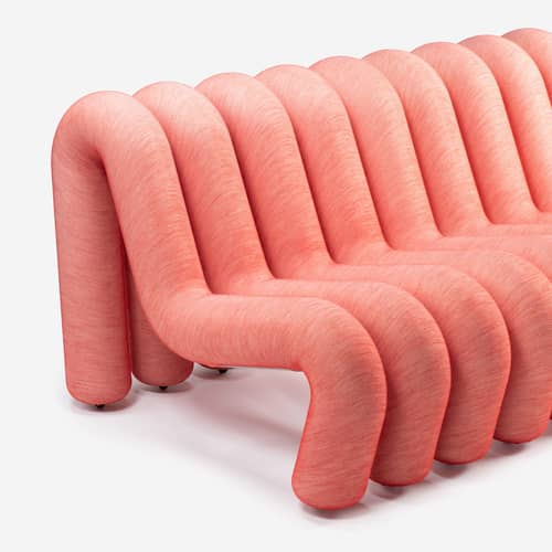 Sofa Extra Bold Sofa textil rot / 3-Sitzer - L 224 cm (12 Röhren) - Moustache - Rot-Ecru Rot - Kaltschaum, Stahl, Wolle