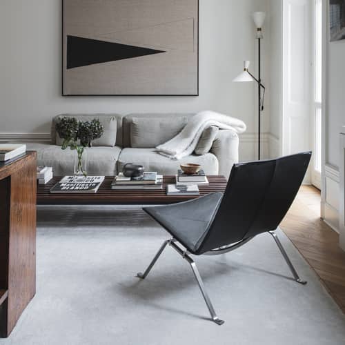 Fauteuil bas PK22 cuir noir / Poul Kjærholm, 1956 - Fritz Hansen - Cuir noir (Grace) - Acier brossé, Cuir de vache