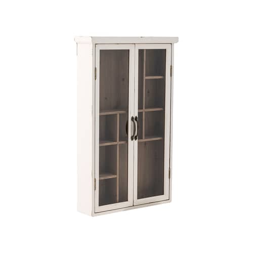 Portaoggetti da parete Hazem legno bianco / Vetrina a scomparti - L 50 x P 14 x H 80 cm - Bloomingville - Bianco patinato - Abete, Vetro temprato