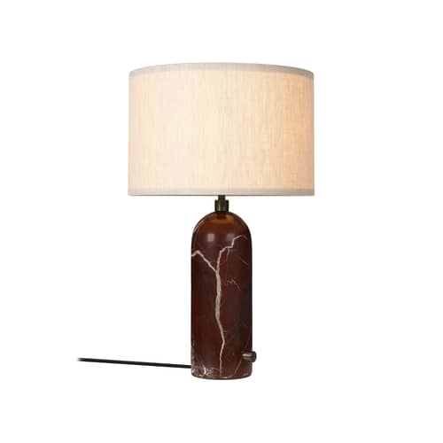 Lampe de table Gravity Small marbre rouge / Ø 30 x H 49 cm - Gubi - Marbre bordeaux / Abat-jour beige - Marbre, Toile