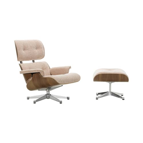 Set Sessel & Fußstütze Lounge Chair & Ottoman textil rosa / Eames, 1956 - Vitra - Schwarz pigmentierter Nussbaum / Pfirsich (Stoff Nubia 07) - Aluminium-Druckguß, Polyurethan-Schaum, Schlingenpol, Sperrholz mit schwarz pigmentiertem Nussbaumfurnier