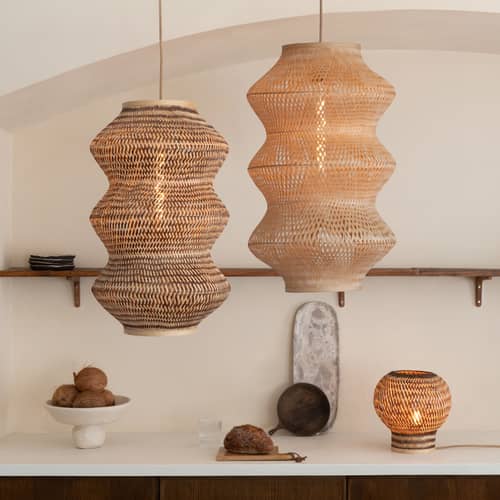Barbados Pendant wood beige / Ø 40 x H 67 cm - Bamboo - GOOD&MOJO - Natural - Bamboo, Iron