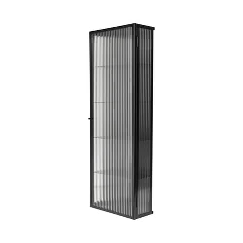 Rangement mural Haze métal noir / L 35 x H 100 cm - Verre cannelé - Ferm Living - Noir - Fer laqué, Verre cannelé