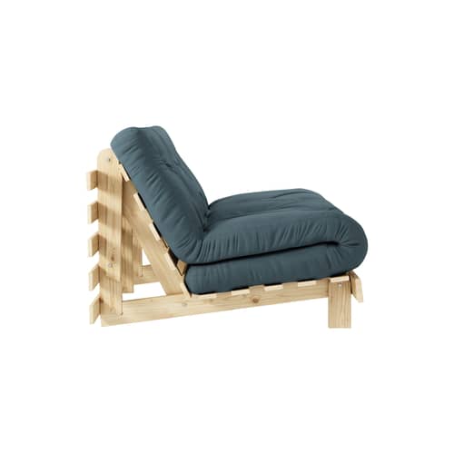 Divano convertibile Roots legno blu / L 140 cm - 3 posizioni / Struttura in pino chiaro - KARUP DESIGN - Blu petrolio 757 / Pino chiaro - Espanso, Fibre riciclate miste, Pino massello certificato FSC, Tessuto