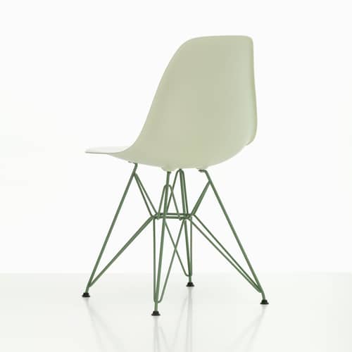 Sedia RE DSR Colours - Eames Plastic Side Chair materiale plastico grigio / (1950) - Gambe colorate / Riciclata - Vitra - Base grigio sasso / verde muschio - Acciaio laccato, Plastica riciclata post-consumo