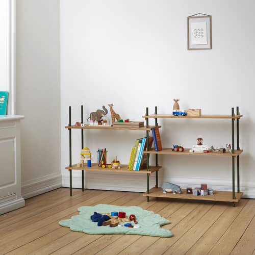 Shelving System – s.85.2.A Shelf wood brown / W 162 x H 85 x D 35 cm - MOEBE - Smoked oak / Green - Oak veneer MDF, Steel