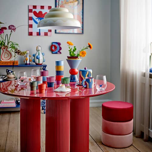 Table ronde Della bois rouge / Ø 110 cm - Bloomingville - Rouge brillant - MDF laqué