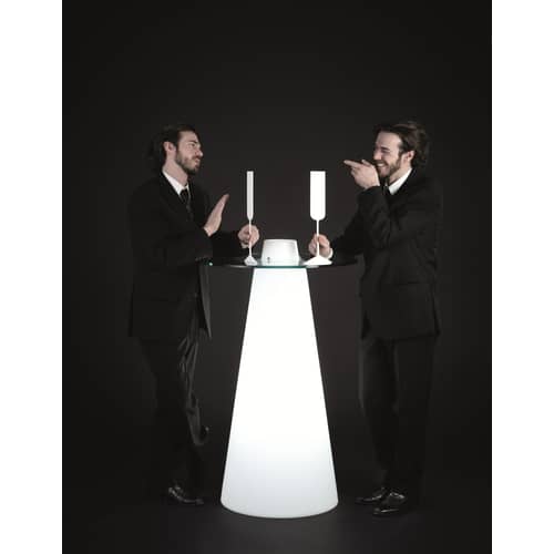 Tavolo bar alto luminoso Peak vetro materiale plastico bianco / Ø 80 x H 120 cm - Slide - Ø 80 cm / Bianco & top trasparente - Polietilene riciclabile a stampaggio rotazionale, Vetro temprato