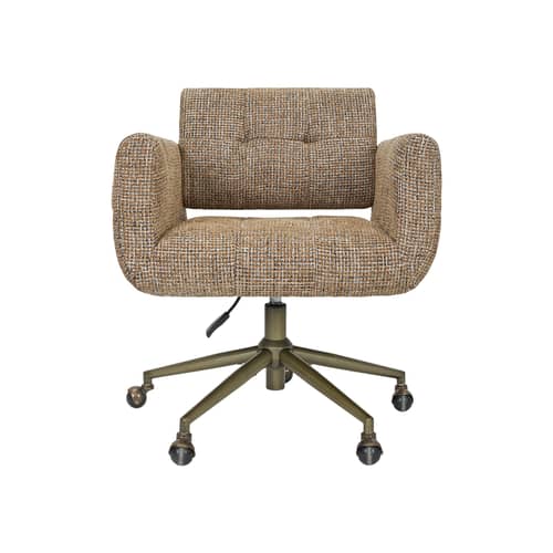 Sedia da ufficio Valeria tessuto marrone - NV GALLERY - Tweed color caramello / Ottone spazzolato - Ferro, Schiuma ad alta densità, Tissu Tweed