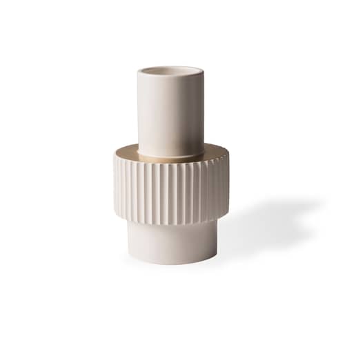 Vase Gear Small keramik weiß / Ø16 x H25,5 cm - POLSPOTTEN - Weiß & Gold - emailliertes Porzellan