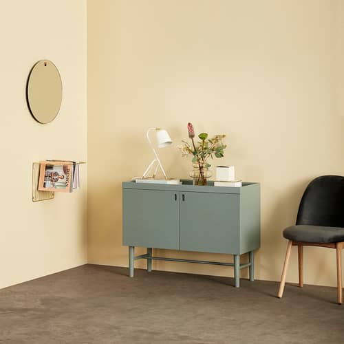 Wandspiegel Hall holz silber / Ø 50 cm - HÜBSCH - Wandhaken Eiche - Eiche, Glas
