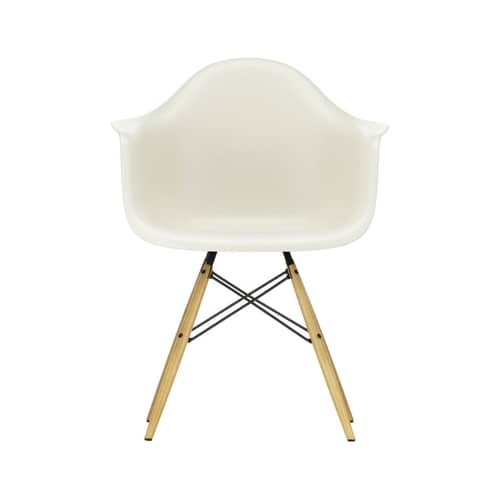 RE DAW - Eames Plastic Armchair Armchair plastic material grey / (1950) - Light wood legs / Recycled - Vitra - Pebble grey / yellow-coloured maple - Post-consumer recycled plastic, Solid maple