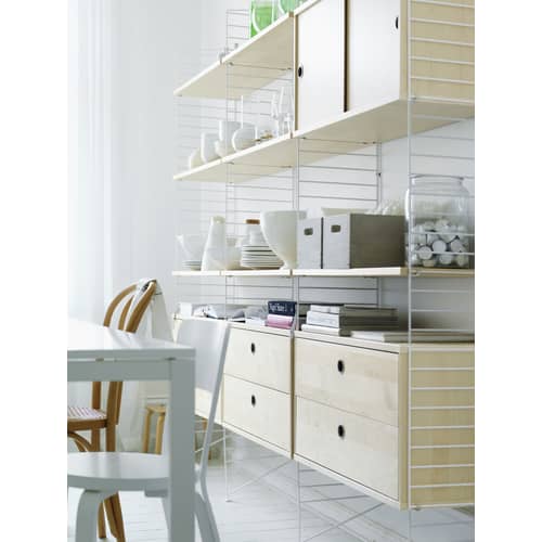 Caisson / 2 tiroirs - L 78 x P 30 x H 42 cm - String Furniture - Chêne - Acier inoxydable, Aggloméré plaqué