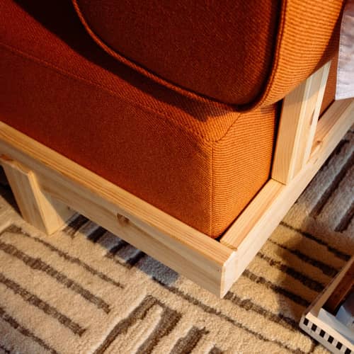 Canapé convertible Stay tissu beige / Lit 1 place - L 214 cm - KARUP - Beige (660) / Pin brut (100) - Mousse haute résilience, Pin massif, Tissu