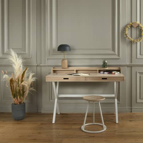 Hyppolite Desk white natural wood / Oak - Hartô - Natural oak / White - Lacquered metal, MDF veneer oak