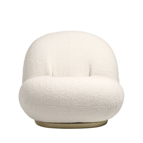 Fauteuil rembourré Pacha tissu blanc / Pierre Paulin - Réédition 1975 - Gubi - Blanc (Tissu Karakorum 001) / Base or - Contreplaqué, MDF peint, Mousse, Tissu bouclé