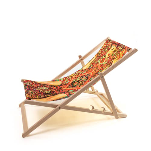 Toiletpaper Reclining folding sun lounger wood multicoloured / Lady on carpet - Seletti - Lady on carpet - Natural beechwood, Polyester