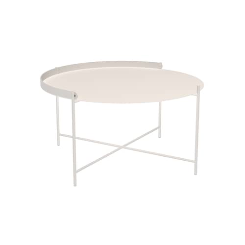 Table basse Edge métal blanc / Poignée rabattable - Ø 76 x H 40 cm - Houe - Blanc sourd - Acier thermolaqué