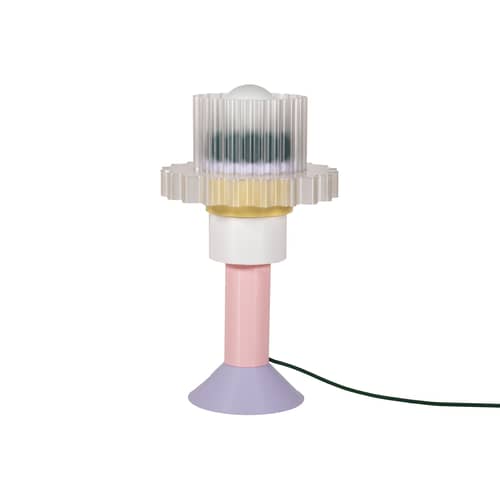 Gigi Table lamp plastic material multicoloured / H 51 cm - Recycled plastic / Made in France - Warren & Laetitia - Pink & Lilac Base, leg / Forest green Cable - Bioplastic, Recycled plastic